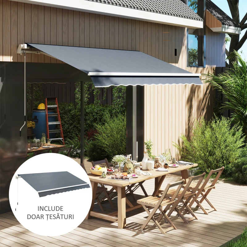 Outsunny Material de Înlocuire Cort de Soare Retractabil 3x2.5m în Poliester Anti UV 50+, Grădină, Gri