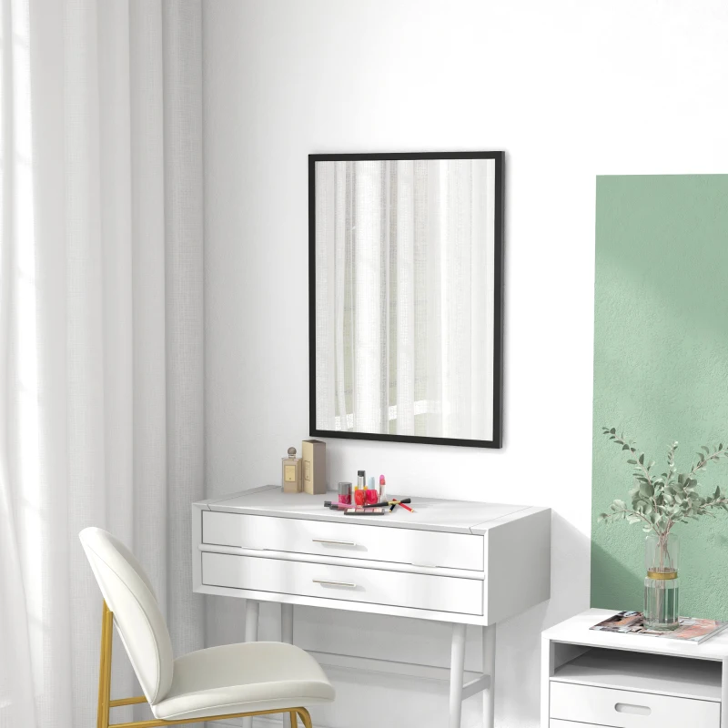 HOMCOM Rechteckiger Wandspiegel mit Haken, aus Glas und MDF, 60x80 cm, Schwarz