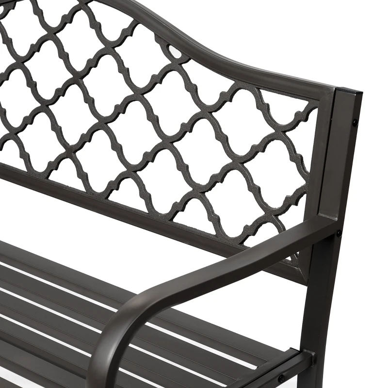 Outsunny 3-Sitzer Gartenbank im ländlich-chicen Stil für Garten oder Terrasse 128L x 60B x 89H cm Epoxid-Metall Gusseisen Braun