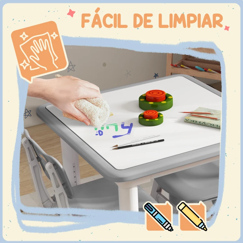 AIYAPLAY Conjunto de Mesa y 2 Sillas Infantiles Ajustables en Altura para Niños de 18 Meses a 5 Años Fácil de Limpiar