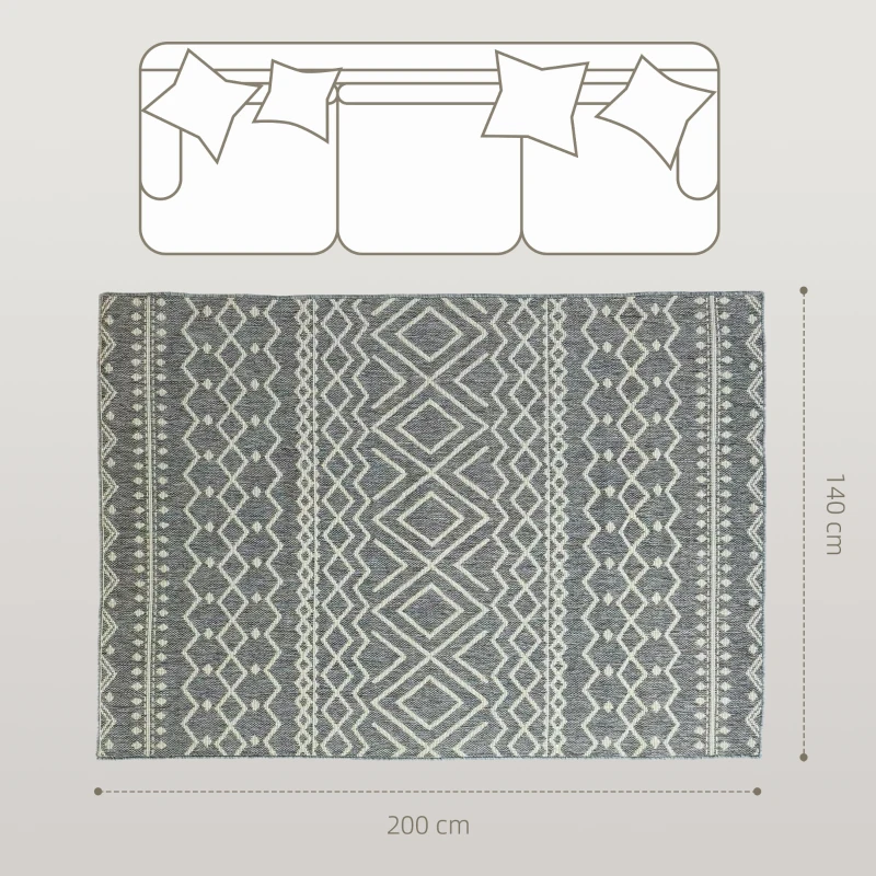 HOMCOM Teppich für drinnen und draußen, Boho-Design, leicht zu reinigen, Grau