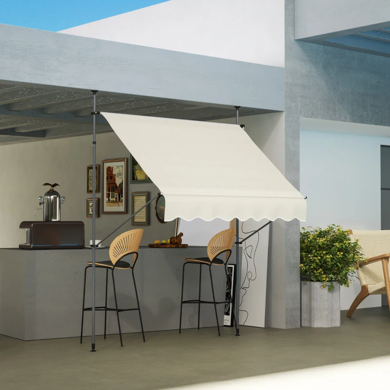 Outsunny Freistehende manuelle ausziehbare Markise 2L x 1,2B x 2,1-3H m Neigbarer Markise Metall und Aluminium Polyester Sand