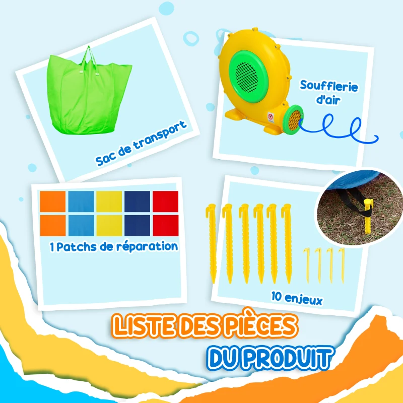 AIYAPLAY Aufblasbares Schloss 4-in-1 mit Rutsche, Basketballkorb, Bällebad, Gebläse 370W, 415 x 205 x 190 cm