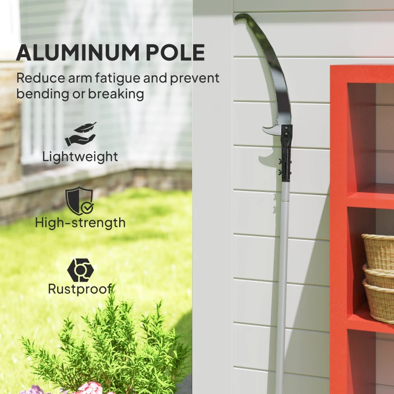 Outsunny Manual Pole Saw, 1.8-2.9 m Extendable Tree Pruner, Tree Lopper Long Reach Telescopic with Extendable Handle & 40 cm Saw for Tree Trimming