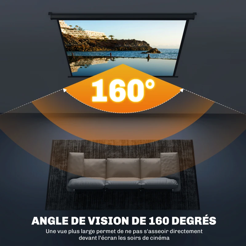 HOMCOM Écran de projection de 84 pouces, écran vidéoprojecteur, 4:3 4K HD, fixation mur ou plafond, 181l x 8P x 138H cm, noir
