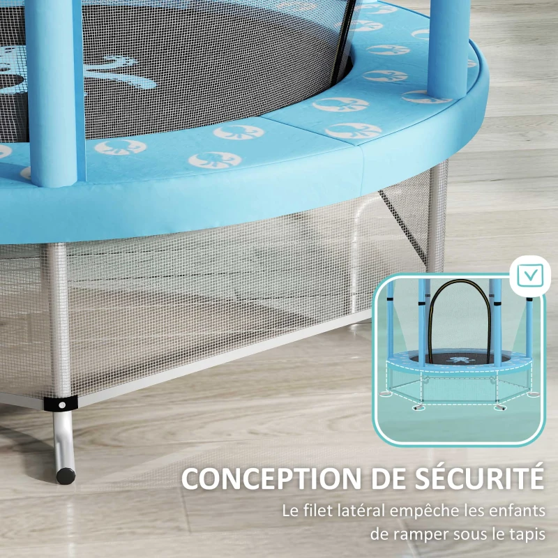 AIYAPLAY Trampoline pour enfants Ø140 cm trampoline extérieur pour enfants 3-6 ans avec filet de sécurité porte zippée bleu clair