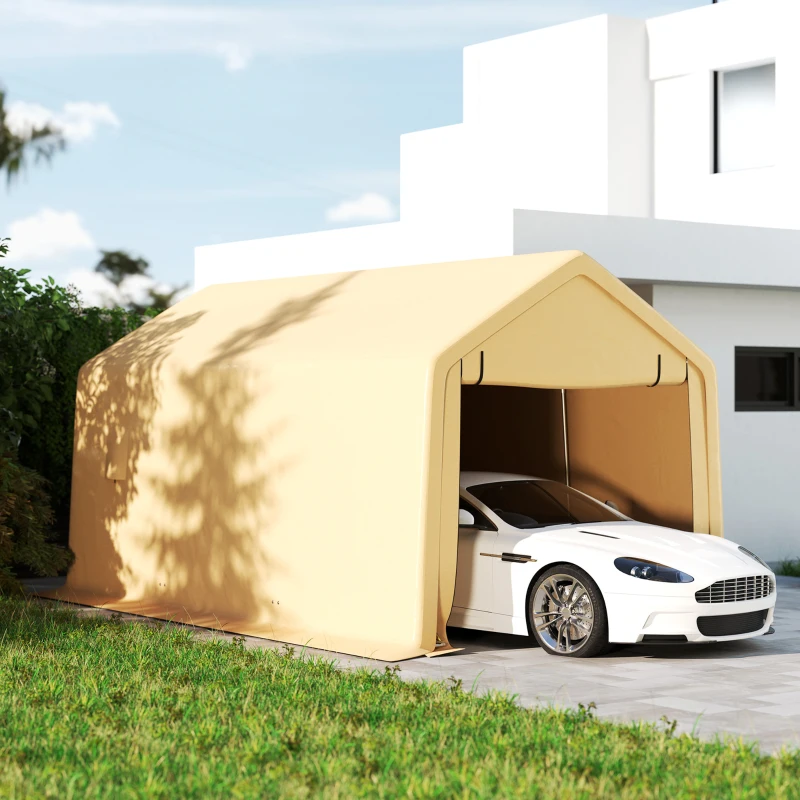 Outsunny Carport Zeltgarage 3 x 5,2 m, Gelber Außenautoparkplatz-Autounterstand mit abnehmbarem aufrollbaren Tor aus verzinktem Stahl