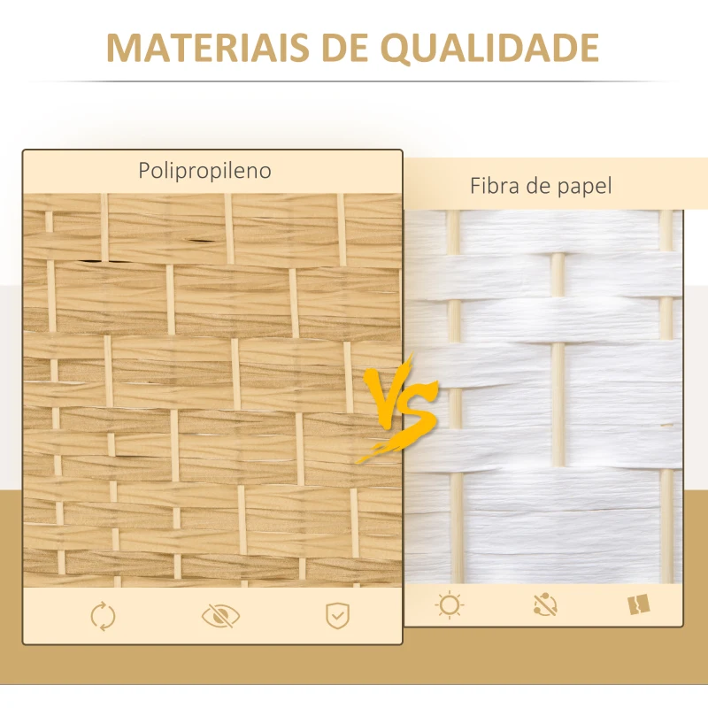 HOMCOM Biombo Dobrável de 6 Painéis Divisor de Ambientes 270x180 cm Ecrã de Privacidade de Polipropileno Madeira