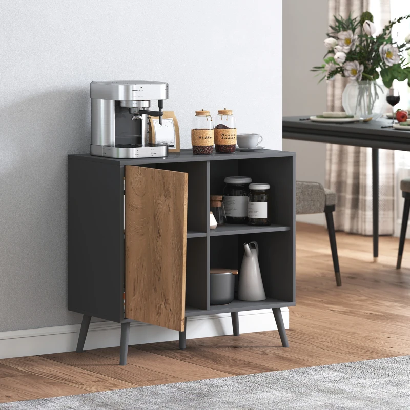 HOMCOM Moderne Kommode mit Schrank und Fach, aus Holz, 80x39x76 cm, Dunkelgrau