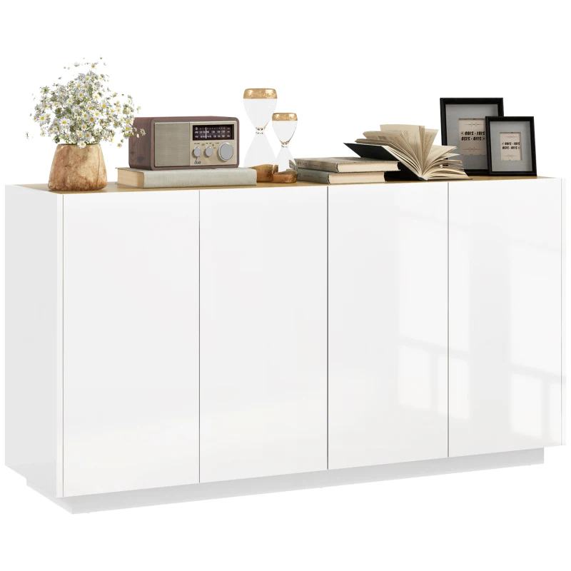 HOMCOM Buffet Esszimmer Küchenbuffet 4 Türen mit gedämpftem Schließen und verstellbaren Regalen 140L x 40B x 75H cm Lackweiß