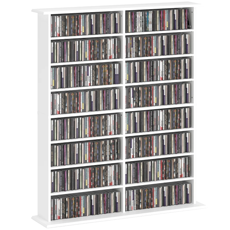 HOMCOM CD und DVD Aufbewahrung mit 16 Fächern und 12 verstellbaren Regalen, max. Kapazität 720 CD/396 DVD und Blu-ray, weiß