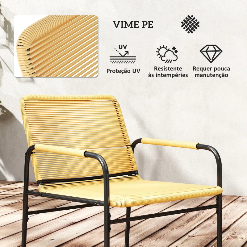 Outsunny Conjunto de Jardim de 3 Peças Móveis de Jardim com 2 Cadeiras com Almofadas Removíveis e Laváveis e Mesa com Bancada de Metal Madeira e Creme