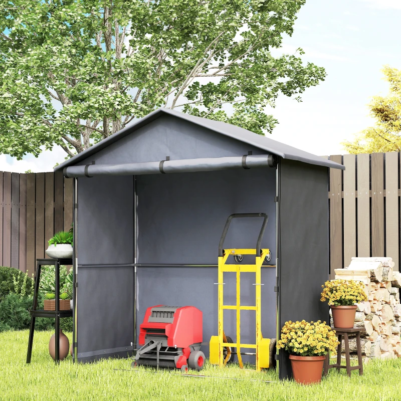 Outsunny Cort Garaj cu Intrare Rulabilă, Corzi și Țăruși, 1.1x2 m, Gri Închis(m-7)