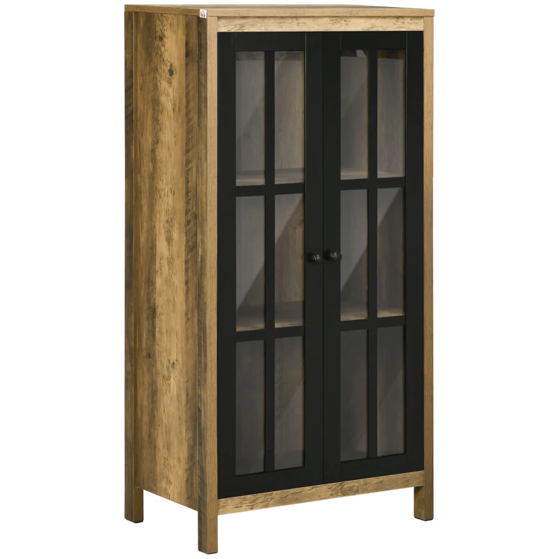 HOMCOM Moderner Schrank mit 2 Glastüren und Holz, 60x35x120cm, Braun