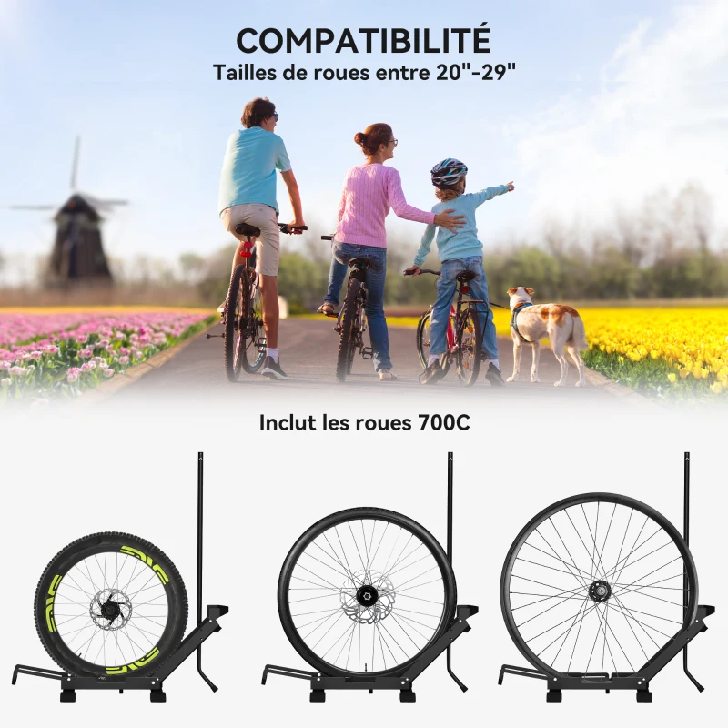 SPORTNOW Support de vélo réglable en hauteur, support de sol autoportant pliable pour vélo de 20 à 29 pouces, noir