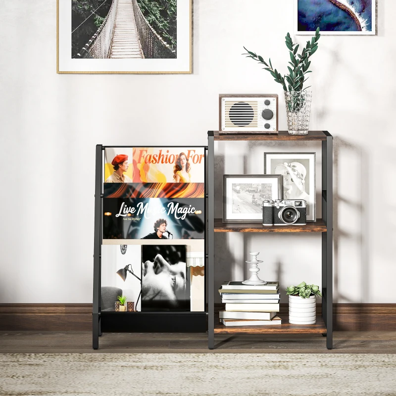 HOMCOM 3-Tier Record Player Stand, End Table for Living Room, Bedroom - Rustic Brown