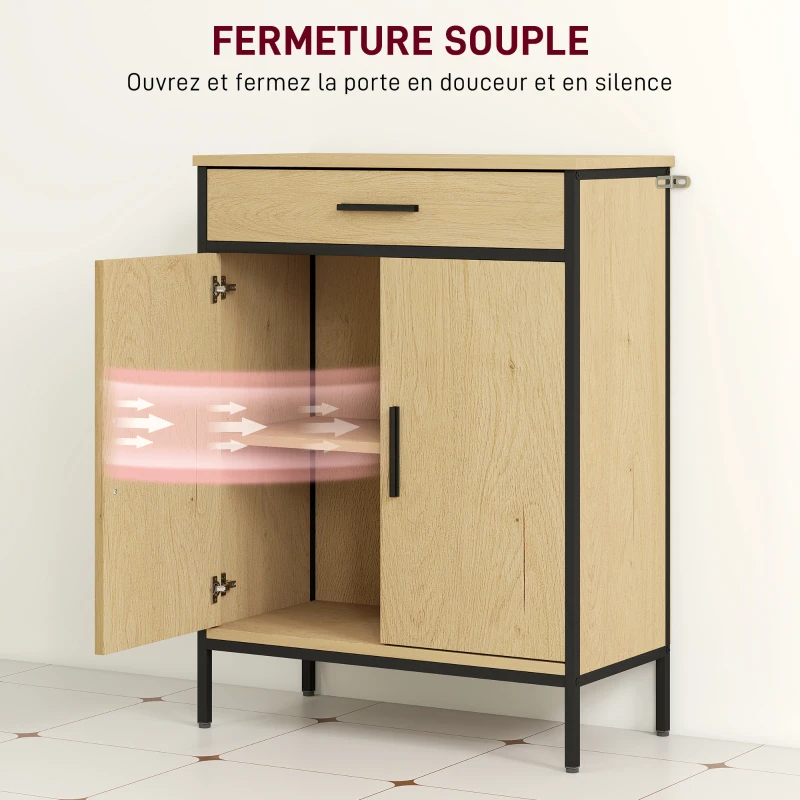 HOMCOM Meuble de salle de bain avec tiroir, placard à porte, étagère réglable et charnières à fermeture, 60 x 30 x 80 cm, chêne