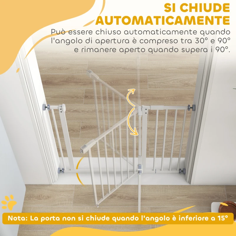 PawHut Cancelletto per Cani Estensibile con Montaggio a Pressione e Chiusura Automatica Altezza 76.2cm, Bianco