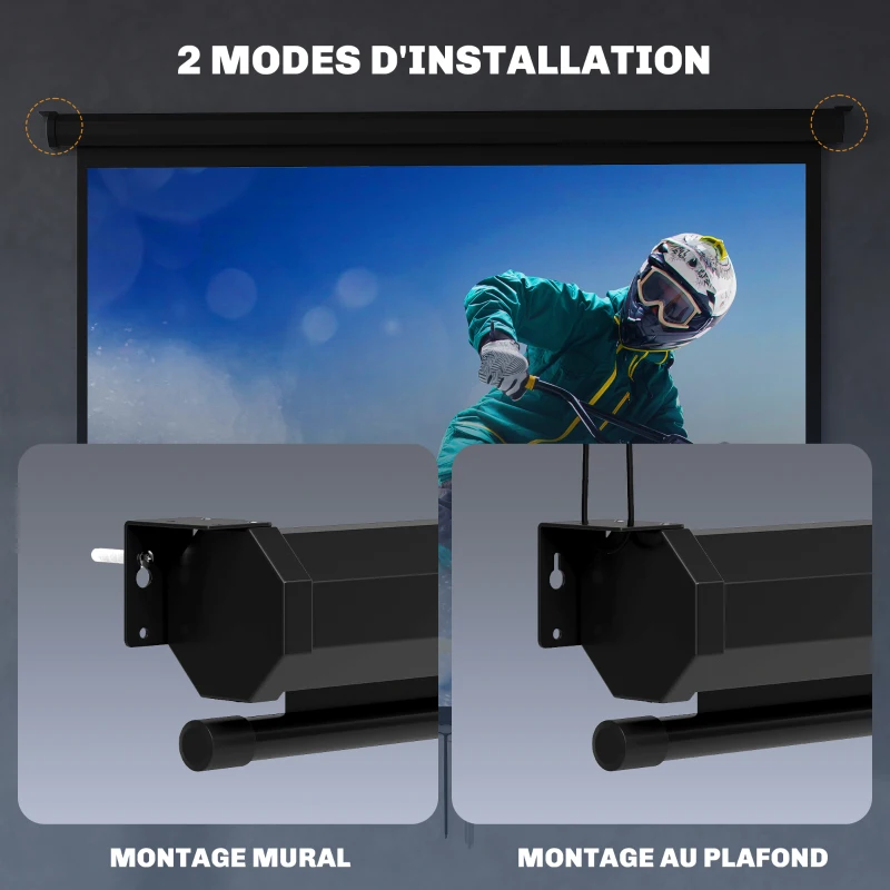 HOMCOM Écran de projection de 84 pouces, écran vidéoprojecteur, 4:3 4K HD, fixation mur ou plafond, 181l x 8P x 138H cm, noir