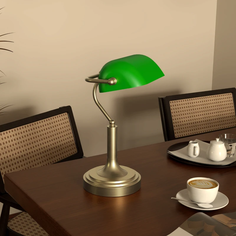 HOMCOM Candeeiro de Mesa Banqueiro Candeeiro de Mesa Vintage E27 com Ecrã Orientável a 45° 26,8x22x39,5 cm Verde