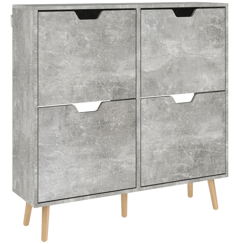 HOMCOM Schuhschrank mit 4 klappbaren Schubladen auf 2 Ebenen für 16 Paar, aus Holz, 95x26x95 cm, Grau