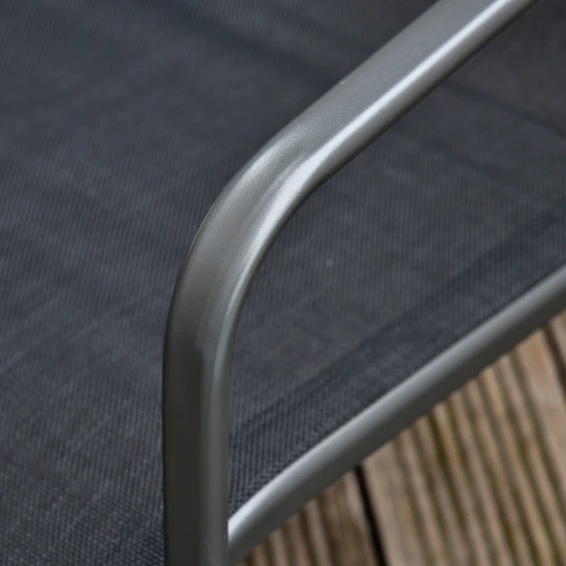 Outsunny Set Tisch mit Bank und 2 Stühlen für den Garten, Gartenmöbel-Set aus Metall und Texteline, Schwarz