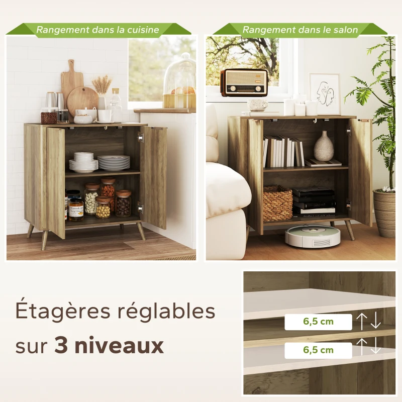 HOMCOM Buffet salon meuble de rangement avec placard à 2 portes et étagère réglable, 77 x 40 x 81 cm, aspect bois
