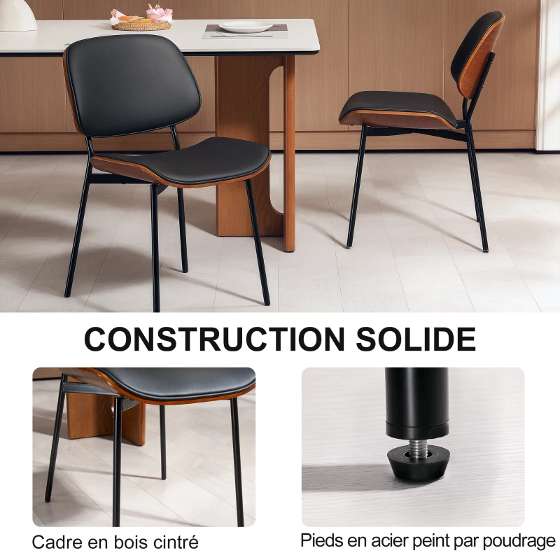 HOMCOM Lot de 2 chaises de salle à manger, style rétro classique, cadre en bois courbé, pour salon, chambre, cuisine, noir