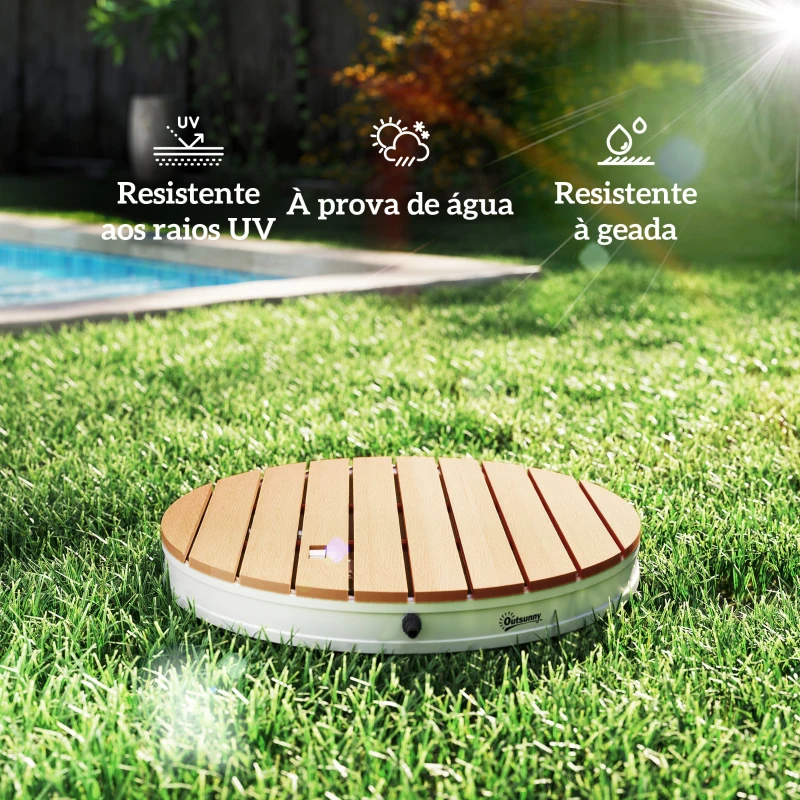 Outsunny Kit de Duche de Jardim Portátil Duche Exterior de Chão Altura Ajustável até 4 m para Campismo Piscina Praia Ø70,5x7,5 cm Madeira