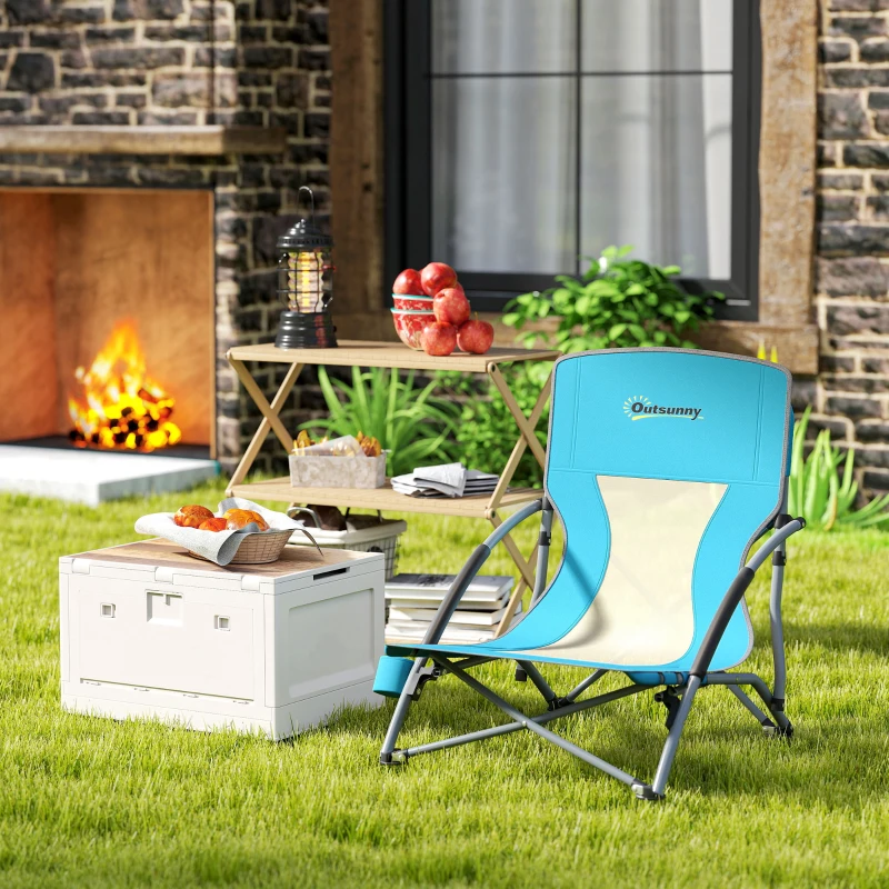 Outsunny Klappbarer Strandstuhl Campingstuhl leicht Tragetasche Getränkehalter 58 x 55 x 62 cm Blau