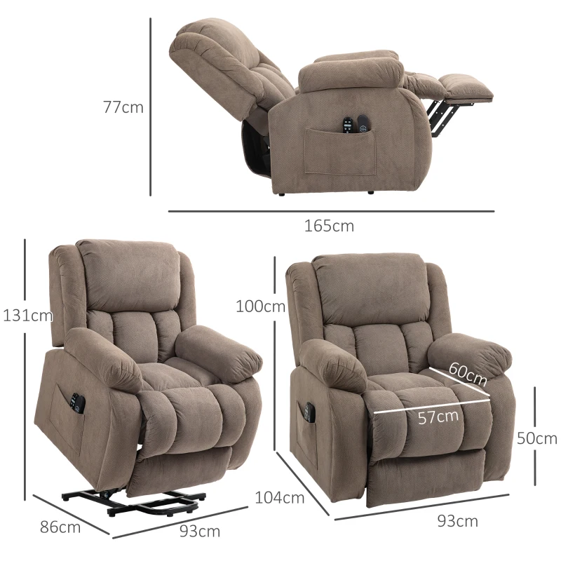 HOMCOM Fauteuil TV avec Fonction de Massage et de Chauffage, Fauteuil avec Aide au Lever Electrique, Télécommande, Poches Latérales, Marron Clair(m-3)