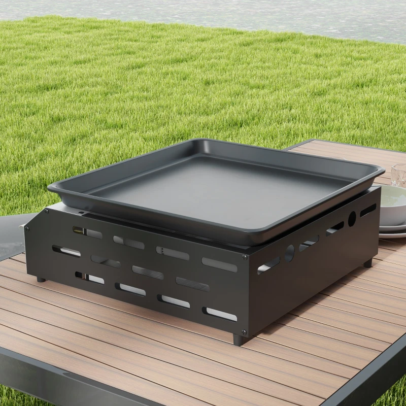 Outsunny Gasgrill aus emailliertem Edelstahl mit 2 Brennern, 4,8 kW, antihaftbeschichtete große Grillfläche 40L x 34B cm, transportabel