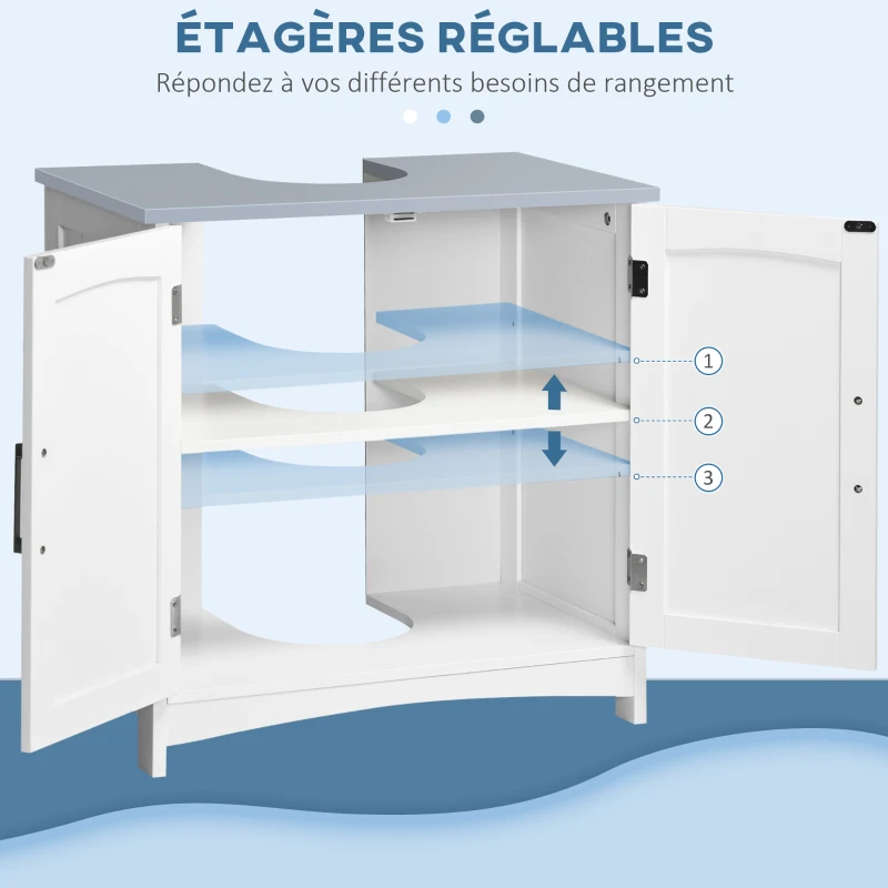 kleankin Meuble salle de bain sous lavabo à double portes avec étagères réglables, blanc