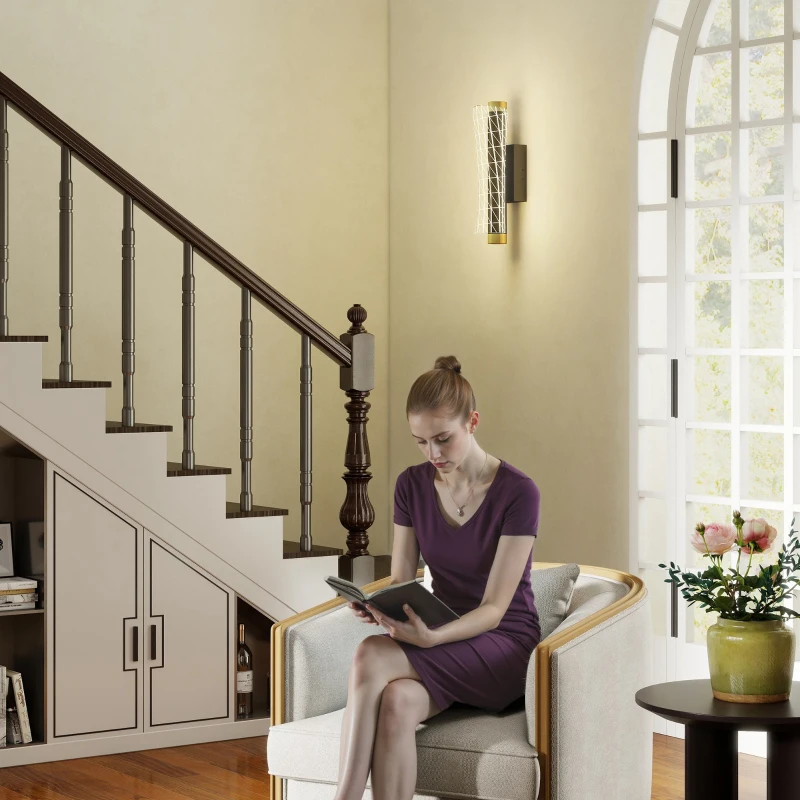 HOMCOM Wandleuchte Innen Wandlampe mit LED Lichte, Gitterdesign, Dimmbar Nachttischlampe Metall, Schwarz