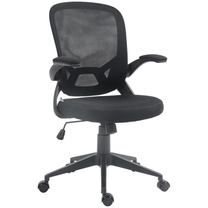 HOMCOM Ergonomischer Bürostuhl mit Höhenverstellung, Klappbaren Armlehnen und Netzstoff, Schwarz