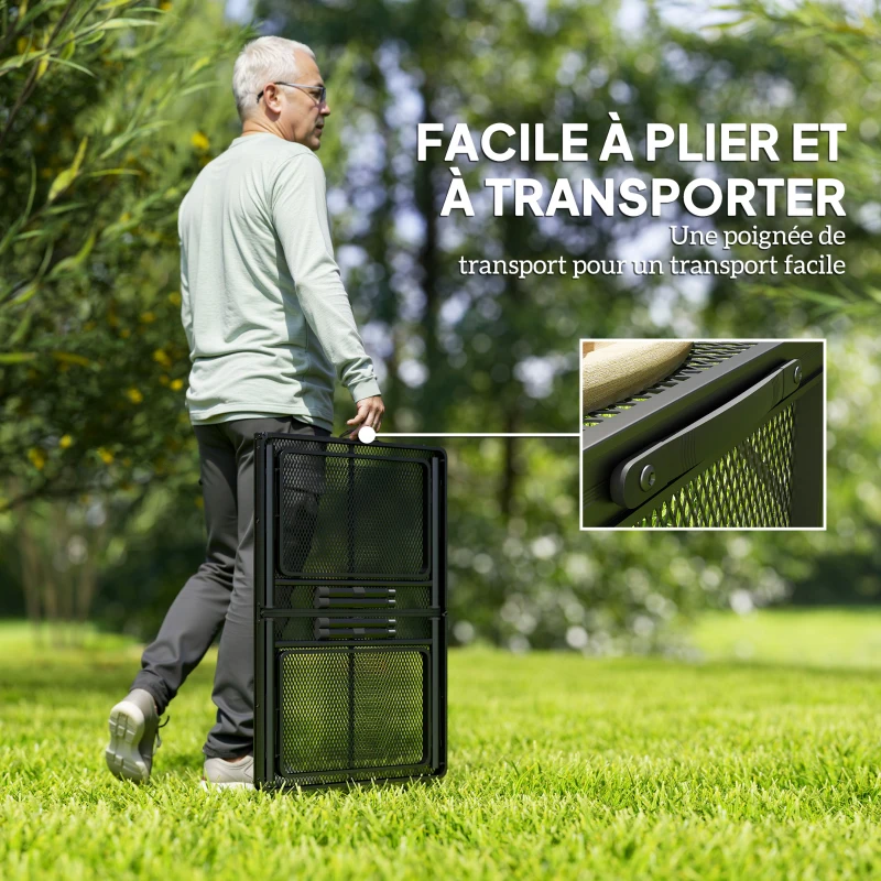 Outsunny Faltbarer Campingtisch mit 2 Seitenregalen, höhenverstellbar für Camping, Picknick, Grillen, Schwarz