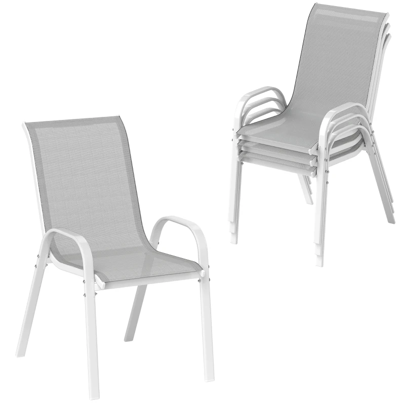 Outsunny Set mit 4 stapelbaren Außenstühlen mit Netz- und Stahlrahmen für Garten oder Terrasse in Grau