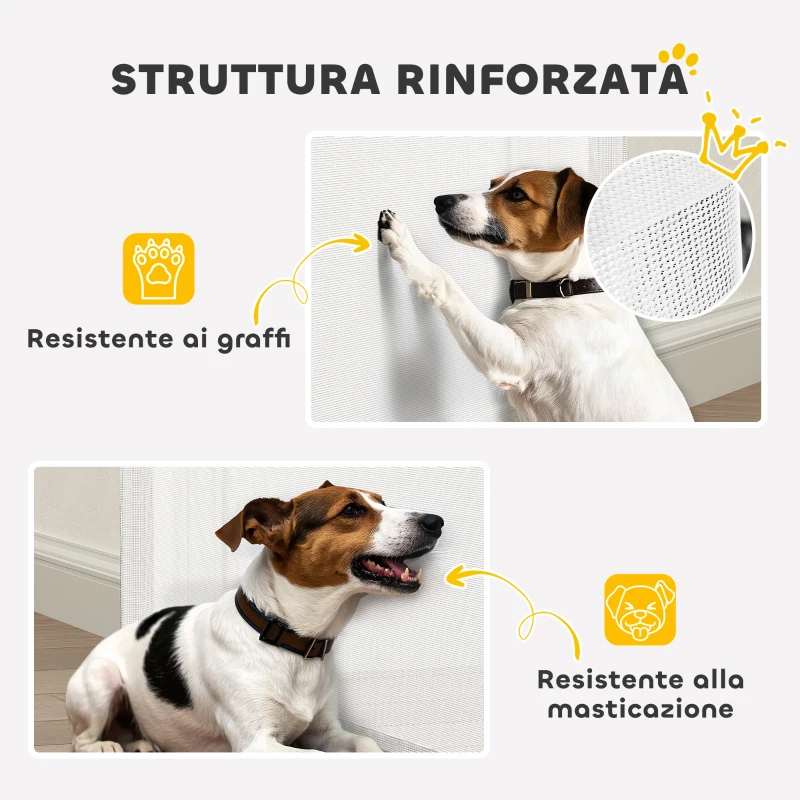PawHut Ausziehbares Hundegitter für kleine Hunde 0-144 cm und Einziehbar mit automatischer Verriegelung, Weiß
