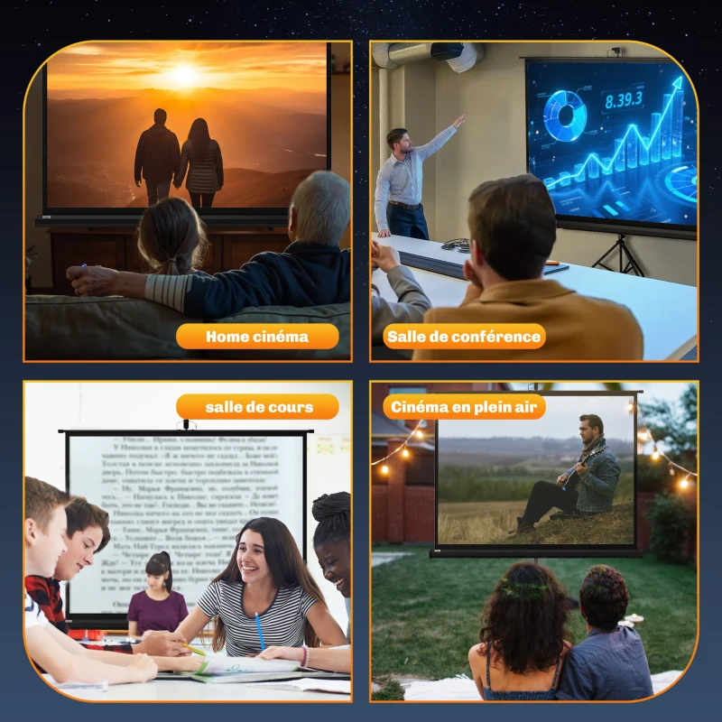HOMCOM Écran de projection 84 pouces avec support trépied hauteur réglable, écran 4K HD 4:3, en intérieur/à l'extérieur