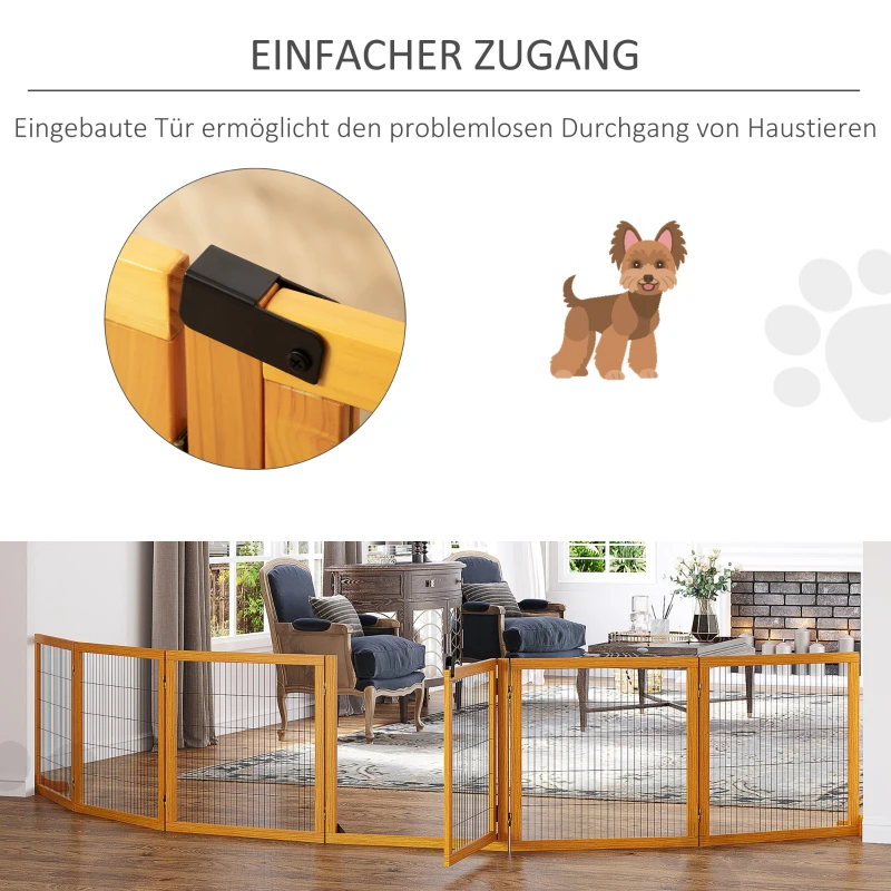 PawHut Absperrgitter für Hunde, klappbar, 432 x 36 x 70 cm, Kiefernholz, Gelb(m-8)