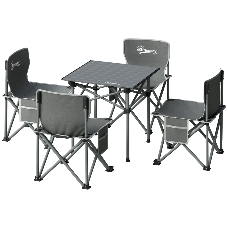 Outsunny 5-teiliges Campingmbel-Set: Tisch mit 4 klappbaren Sthlen mit  Seitentaschen 55 x 51 x 50 cm, Dunkelgrau | Aosom.de