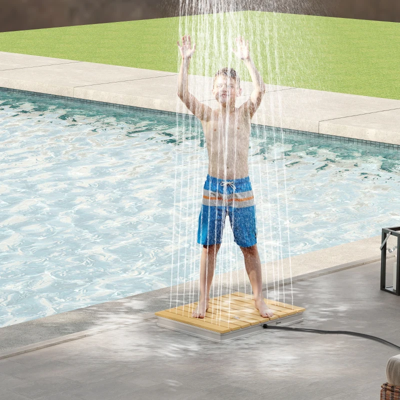 Outsunny Kit de Duche de Jardim Portátil Duche Exterior de Chão Altura Ajustável até 4 m para Campismo Piscina Praia 70,5x55x7,5 cm Madeira