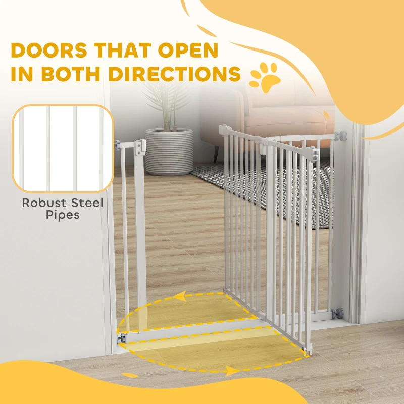 PawHut Poartă Extensibilă pentru Câini cu Montare prin Presiune, Barieră Închidere Automată și Extensie, 86x76.2 cm, Alb