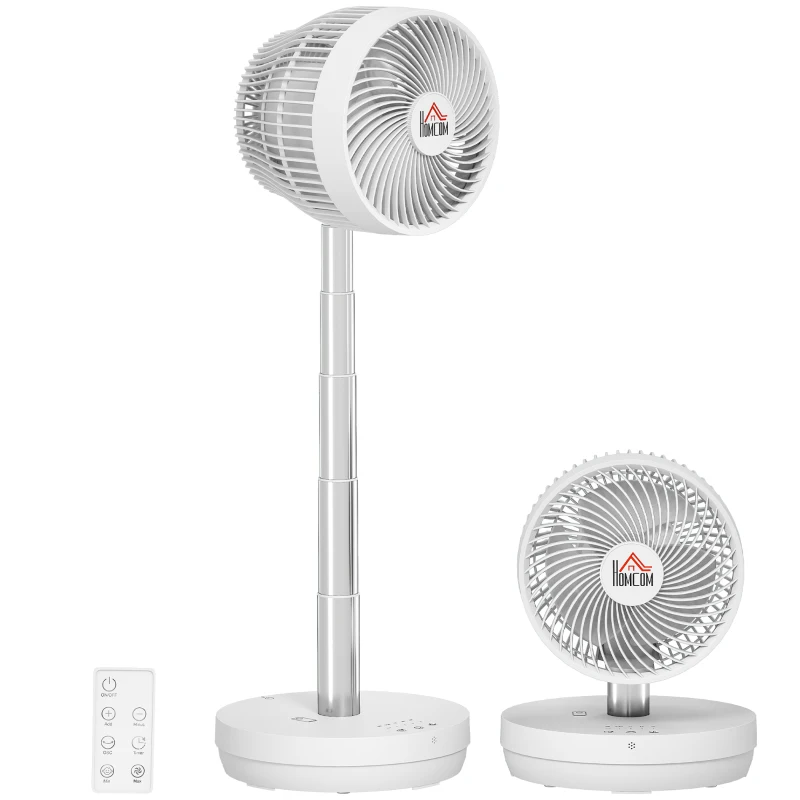 HOMCOM Schreibtischventilator mit Fernbedienung und wiederaufladbarer Batterie, USB-betrieben, verstellbare Neigung und Höhe, Weiß