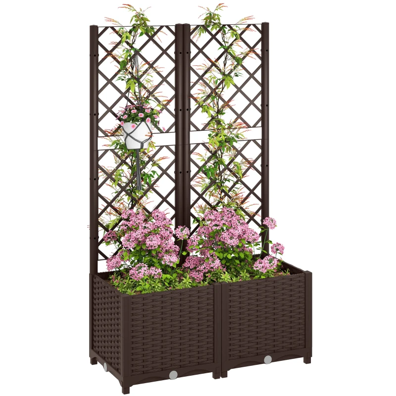 Outsunny Blumenkasten mit Gitter, erhöhtes Gartenbeet, Outdoor-Blumenkasten mit 6 Drainagelöchern 80 x 40 x 135 cm braun