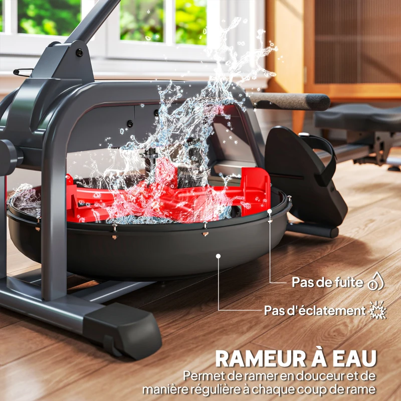 SPORTNOW Rameur à eau rameur musculation d'appartement 6 niveaux de résistance, rangement vertical, roulettes, 180x52x76cm noir