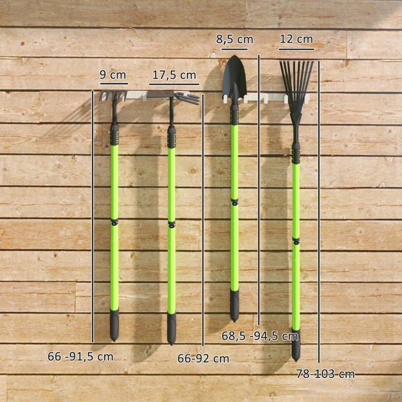 Outsunny Gartenwerkzeug-Set 4 Stück Gartengeräte-Set mit Schaufel Gartenhacke Gartenrechen Laubrechen Grün