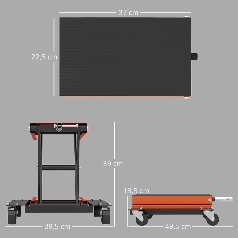 HOMCOM Podnośnik Motocyklowy 500 kg Nośności Regulowany 135-390 mm Stalowy w Kolorze Pomarańczowym