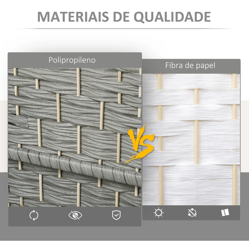 HOMCOM Biombo Dobrável de 3 Painéis Divisor de Ambientes 135x180 cm Ecrã de Privacidade de Polipropileno  Cinza Misto