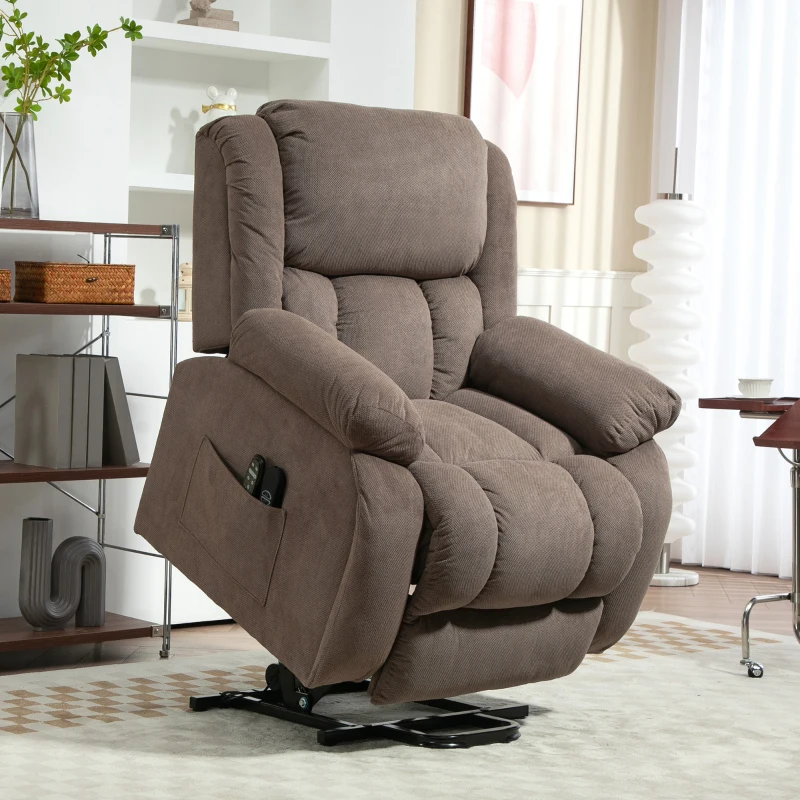 HOMCOM Fauteuil TV avec Fonction de Massage et de Chauffage, Fauteuil avec Aide au Lever Electrique, Télécommande, Poches Latérales, Marron Clair(m-2)